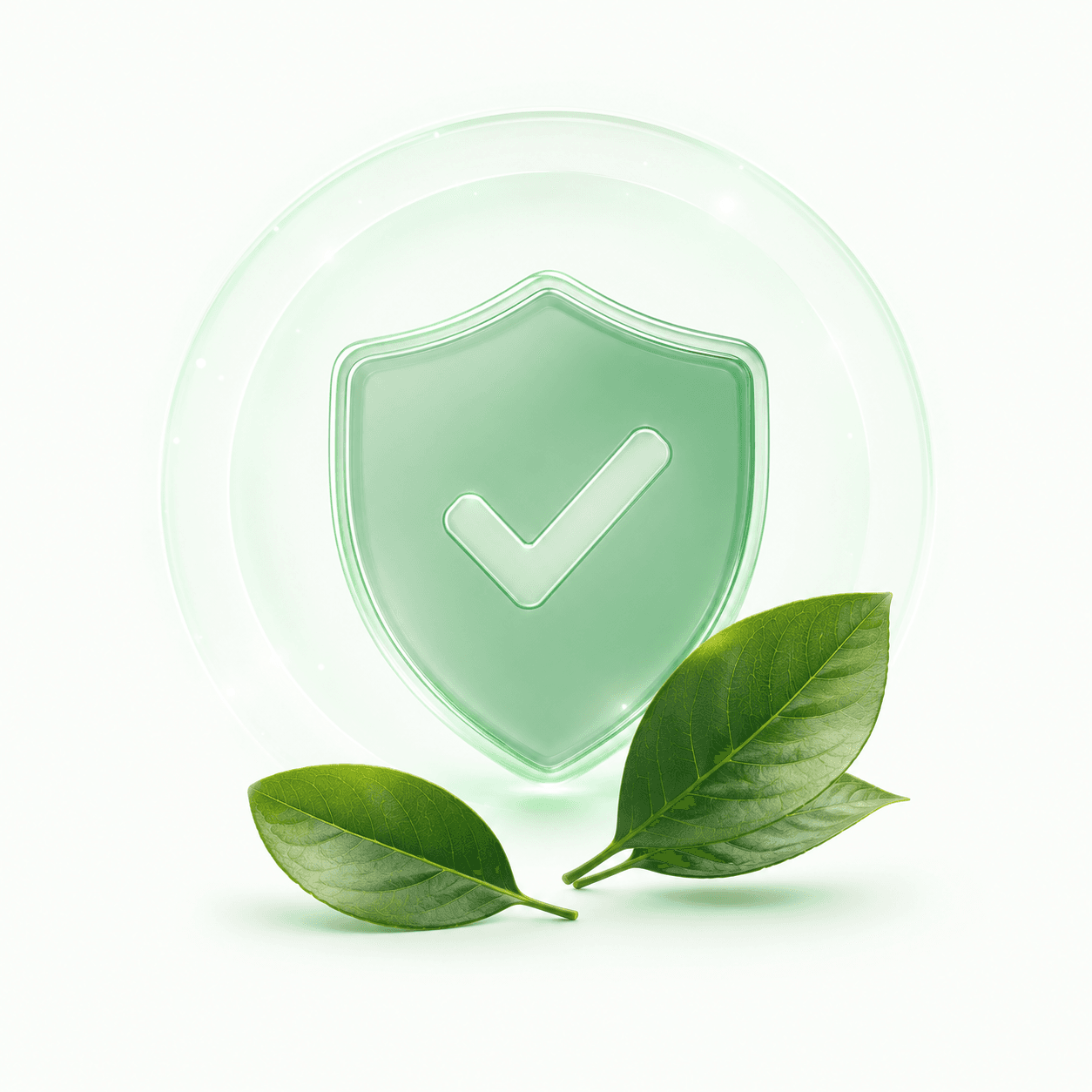 Escudo verde de confianza Safe Bite con hojas